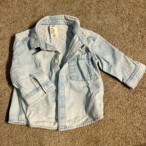 H&M baby girl denim button down shirt EUC